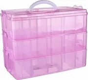 FOREVERIE Stackable Portable 3 Layers 30 Grids Clear Plastic Storage Box Large with Adjustable Partitions for Beauty Supplies, Nail Polish, Jewelry, Earrings, Rings, Necklaces, Watches, Pendants, Beads, Rocks