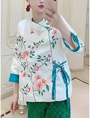 [JIMINISO] Chinese Traditional Style Flower and Bird Embroidery Modified Version Top New Splice Retro Chinese Style Tang Suit