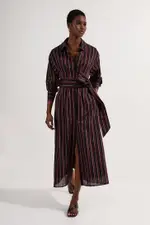 Premium Cotton Tailored Belted Shirt Maxi Dress