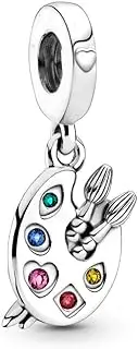 [TMEEIHNSS] Meteor Crush Artist's Palette Dangle Charm 925 Sterling Silver Dangle for Pandora Bracelet Musician Women, Sterling Silver, Cubic Zirconia