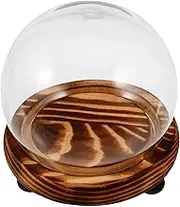 VILLFUL Display Glass Cover Globe Cloche Dome for Plants Plant Dome Glass Display House Decorations for Home Glass Cloche Display Cases for Collectibles Glass Case for Display Wood