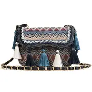 Women Tassel Bohemian Shoulder Bag Crossbody Bags Travel Blue Colour