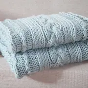 CottonMore 100% Handmade Super Soft Acrylic Knitted Blanket - Silver Blue