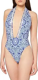 [Mapale] Women's Mediterranean One Piece Swimsuit, Blue, Small, Blue, One Size