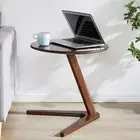 XCJump Solid Wood Round Coffee Table – 50cm C-Shaped End Table for Living Room