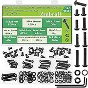 140Pcs M6x8/10/12/16/20/25/30/35mm M6 Black Button Head Hex Socket Cap Screws 10.9 Grade Carbon Steel Fully Thread Machine Screws Bolts Nuts Washer Assortment Kit