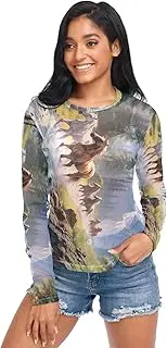 [RPLIFE] Easter Bunny Womens Mesh Long Sleeve Top, Sheer Long Sleeve Tops for Women