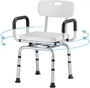 Swivel Shower Chair, Bath Bench 360 Degree Swivel Seat with Arms and Back, Adjustable Height Rotating Stool for Bathtubs, Supports Up to 136kg/299lbs