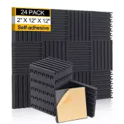 -24 Pack Sound Proof Foam Panels for Walls Self-adhesive Grooved Black Acoust...