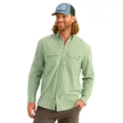 Huk Next Level Long Sleeve Men's Button-Down Shirt, Fog Green, Large