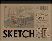 Design Ideation Sketch 3D Multi-Media Perspective Grid Paper for Pencil, Ink, Marker and Watercolor Paints. Great for Art, Design and Education. Two Point Perspective Grid.