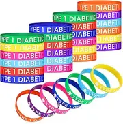 Sumind 24pcs Type 1 Diabetes Awareness Silicone Wristbands, Unisex Adults & Kids, 8 Colors, 8" Circumference, Stretchable, Durable, Diabetes Prevention