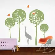 Pop Decors Removable Wall Art Decals Crane in Tree Garden