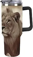 40 Oz Large Capacity Car Cup African Lion And Lioness Tumbler with Handle (Black) Straw Lid Insulated Stainless Steel Water Bottle Travel Mug Leak-proof Car Cup Keeps Cold Or Hot