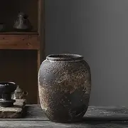[Denique] Rustic Vase for Home Decor, Farmhouse Terracotta Vases, Large Ceramic Vase for Living Room Decor, Black Pottery Vase Large Clay Vase, Rustic Farmhouse Tabletop Decor(B-22cm)