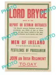 OLD HISTORIC PHOTO OF WWI ALLIES MILITARY POSTER LORD BRYCE IRISH REGIMENT