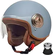 Vintage Open Face Motorbike Helmet, Retro Electric Motorcycle Half Helmets with Visor, DOT/ECE Certified 3/4 Vintage Jet Biker Helmet for Adults Men and Women