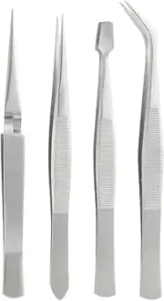 4 Piece Tweezer Set Tool Hair Stamp Collector Hobby Philately Airfix Revel Craft
