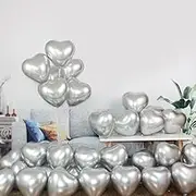 Heart Latex Balloon Silver Metallic Balloon for Valentine Day Decorations Backdrop Balloons Wall Romantic Night Proposal Wedding Anniversary Valentine Party Decor 50pcs