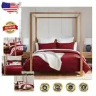 Reversible Cross Stitch Velvet Red Quilt & Shams - King Size Elegance