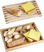 Nuvograin Wood Bread Cutting Board With Slicer, Crumb Tray and Holder - Serving Tray for Kitchen, Color Combination Design - For Cake, Bagels - 9.53" Wide x 1.46" Tall