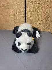Steiff Manschli Black White Panda Bear Plush Toy Laying Down 13"