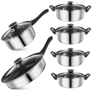 12 Pcs Pot And Pan Stainless Steel Pan Set Cooking Pot Set Skillet Frying Pan