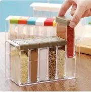 Spice Shaker 6 Pcs Seasoning Rack Pots Storage Container Condiment Jars W Tray F