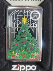 Vintage Unfired High Polish 1994 Zippo "Christmas Tree" with Matching Insert