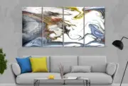 Grey Gold Marble Abstract 3 & 4 Panels Australian Made Wall Canvas High Quality