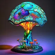 Yckeogln Retro Painting Mushroom Table Lamp, Bohemian Resin Mushroom Decorative Bedside Lamp,Stained Glass Plant Series Night Light for Bedroom Living Room Home Office Decor Gift (Small-15CM)