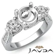 Genuine 3 Stone Round Semi Mount Diamond Wedding Ring 14k White Gold 1.2Ctw