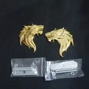 Pair Golden Wolf Head Silver Metal Grile Emblem Badge Turbo Racing Hybrid Engine (for: Porsche)