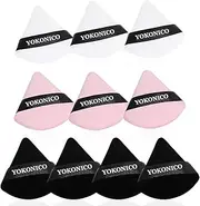 YOKONICO Triangle Powder Puff, 10 Pack Soft Velour Makeup Puffs for Loose Powder, Cotton Sponges Puff for Face Cosmetic Foundation, Mineral Wet Dry Makeup Tools (Black&White&Pink)