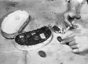 A drug smuggler injecting 'dope' into chocolates USA 1925 OLD PHOTO