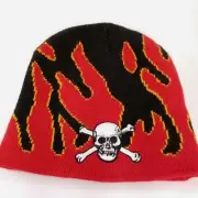 Goorin Bros Trucker Beanie Hat Black Red Fire Skull Crossbones Winter New Boys