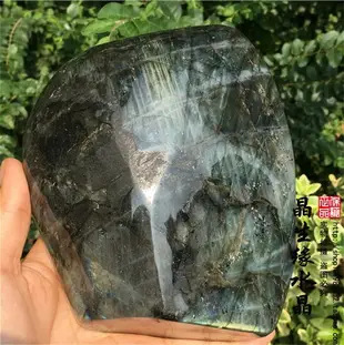 天然水晶原石礦石黃月光石拉長石擺件實物圖