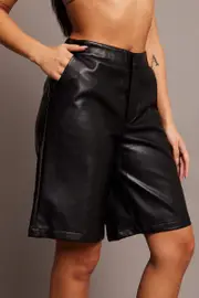 Black Longline Short Faux Leather - Size 12, Women's Shorts