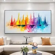 Mintura Handmade Abstract Boat Landscape Oil Paintings On Canvas Wall Art Decoration Modern Picture For Home Decor Rolled Frameless Unstretched Painting