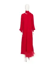 Valentino Feather-Trim Long-Sleeved Dress IT40,IT42 Red