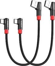 SUNGUY 0.3M Short USB C Cable Right Angle [2-Pack], 90 Degree USB 2.0 Type-C Fast Charging & Data Sync Cord Compatible with Samsung Galaxy S10 S9 Note 8,Redmi Note 7,Moto G7 and More