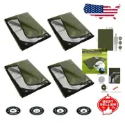 Lightweight 4 Pack Emergency Thermal Tarp with Tie Ropes - Green Travel Blankets