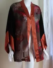 NWT Chico's Travelers Sz 2 L Semi-Sheer Silk Front Kimono Asian Orange Jacket