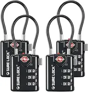 SURE LOCK TSA Compatible Travel Luggage Locks, Inspection Indicator, Easy Read Dials TSA Approved with Zinc Alloy, BLACK 4 PACK, earnest