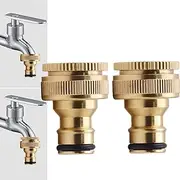 Brass Tap Connector for 1/2 Inch & 3/4 Inch Taps, 2-in-1 Garden Hose Tap Connection for Home Yard/Washing Machine Thread Tap