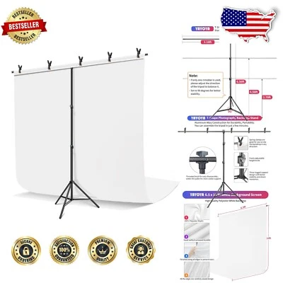Durable White Backdrop with 6.3x6.5 ft Stand – Ideal for Photography & Streaming