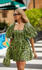 AJE Dress BNWT Serpentine Corset Mini Green Pink Snake Print Size AU 8 / US 4