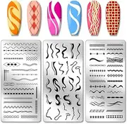 PH PandaHall 3pcs Line Texture Nail Stamping Plate, Frame Nail Stamper Border Nail Art Stencils Tip Nail Printing Template Stainless Steel Nail Image Plates for Nail Art Design Manicure Salon