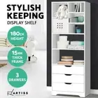 180cm Bookcase Display Shelf Storage Cabinet 7 shelves 3 drawers Display Shelf