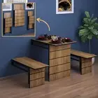 Folding Table & Benches Wall Mounted Space Saving Foldable Dining Kitchen Table